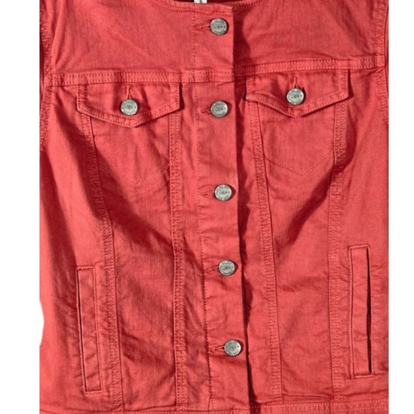 Loft Size Small Jacket Demin Cropped Round Collar Brick Red NWT - Picture 5 of 8